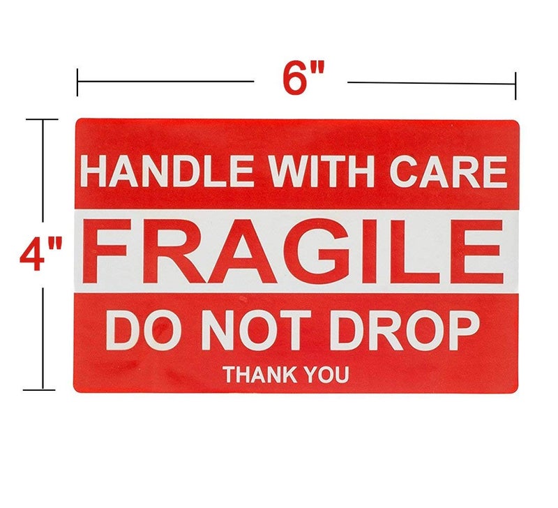 SJPACK Large Fragile Stickers 4'' x 6'' Eye-catching Fragile - Handle with Care - Do Not Drop - Thank You Shipping Labels(500 Labels/Roll) (2 Rolls) - Image 2